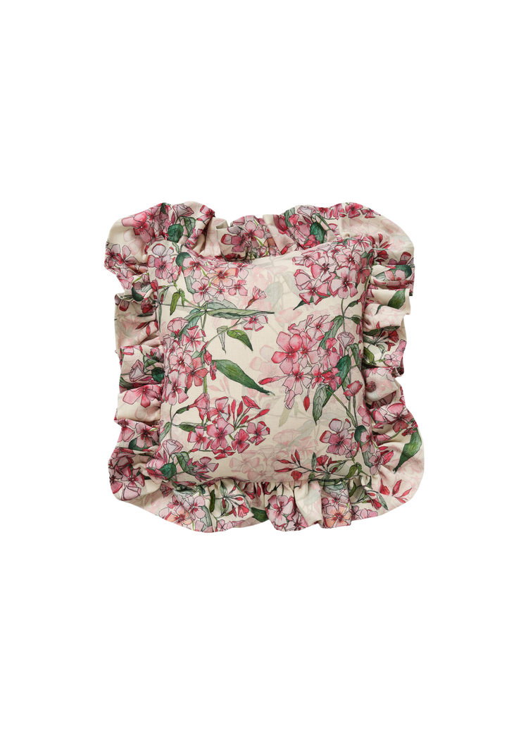 Pink Phlox Rows Cushion with Frill