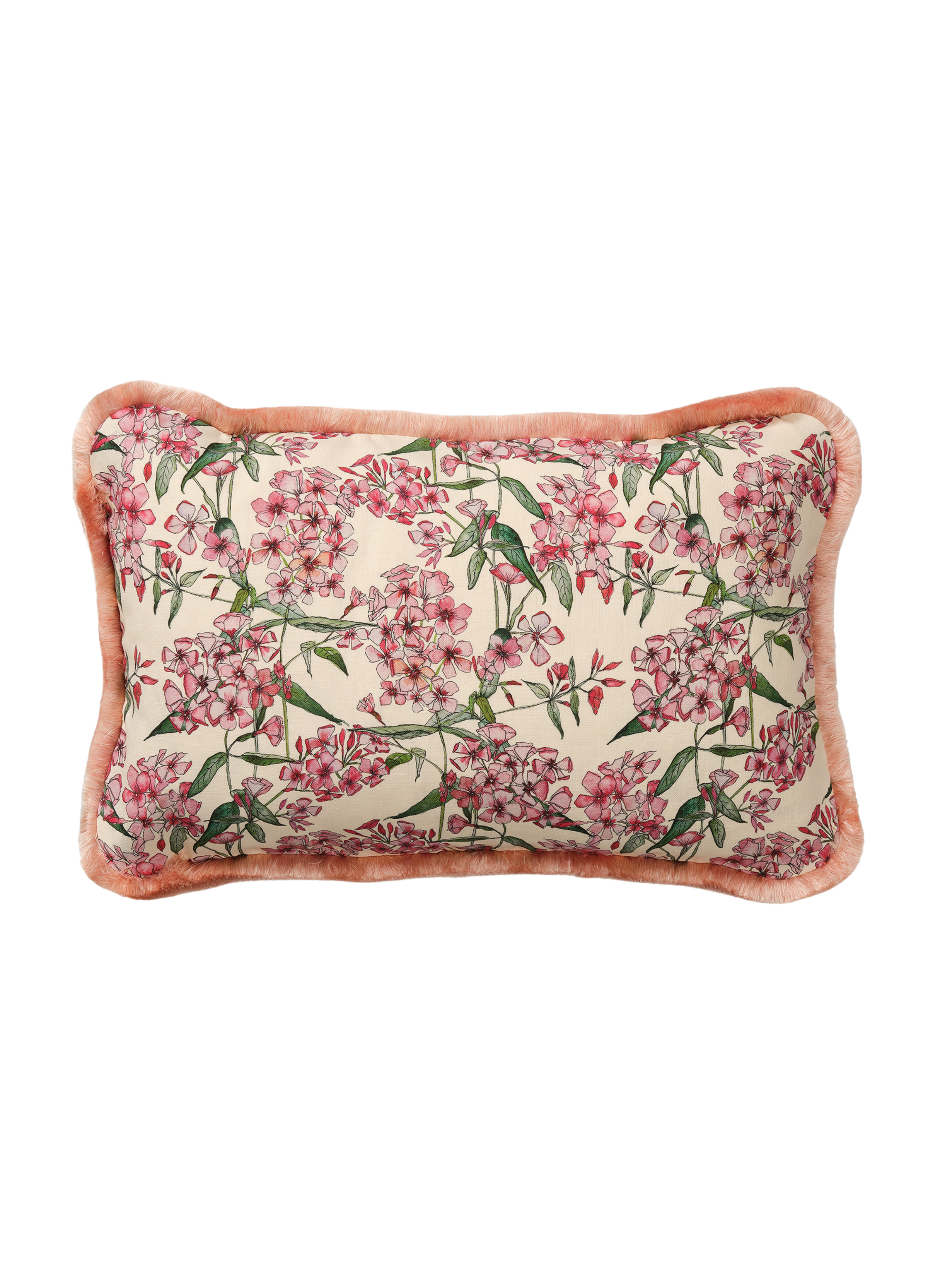 Pink Phlox Rectangle Cushion with Pink Silk Trim