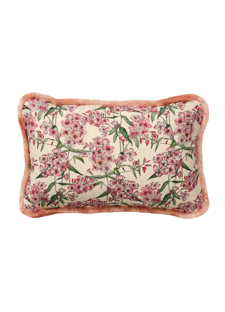 Pink Phlox Rectangle Cushion with Pink Silk Trim