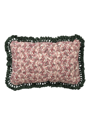 Elderflower Rectangle Cushion with Green Tassel Fringe