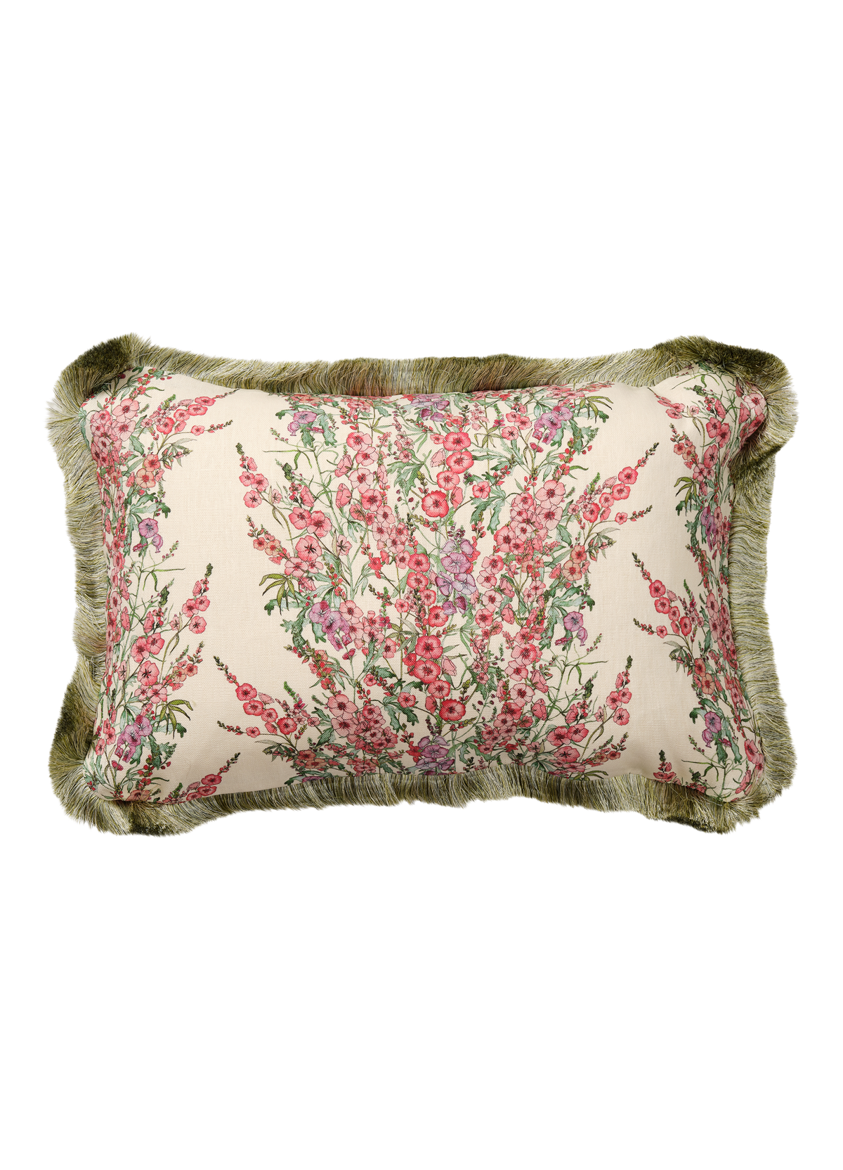 Sidalcea Rectangle Cushion with Mint Green Cotton Trim