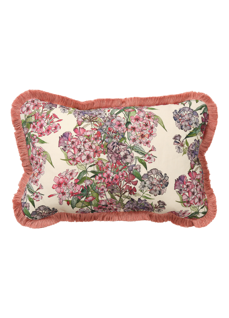 Mixed Phlox Rows Rectangle Cushion with Pink Cotton Trim