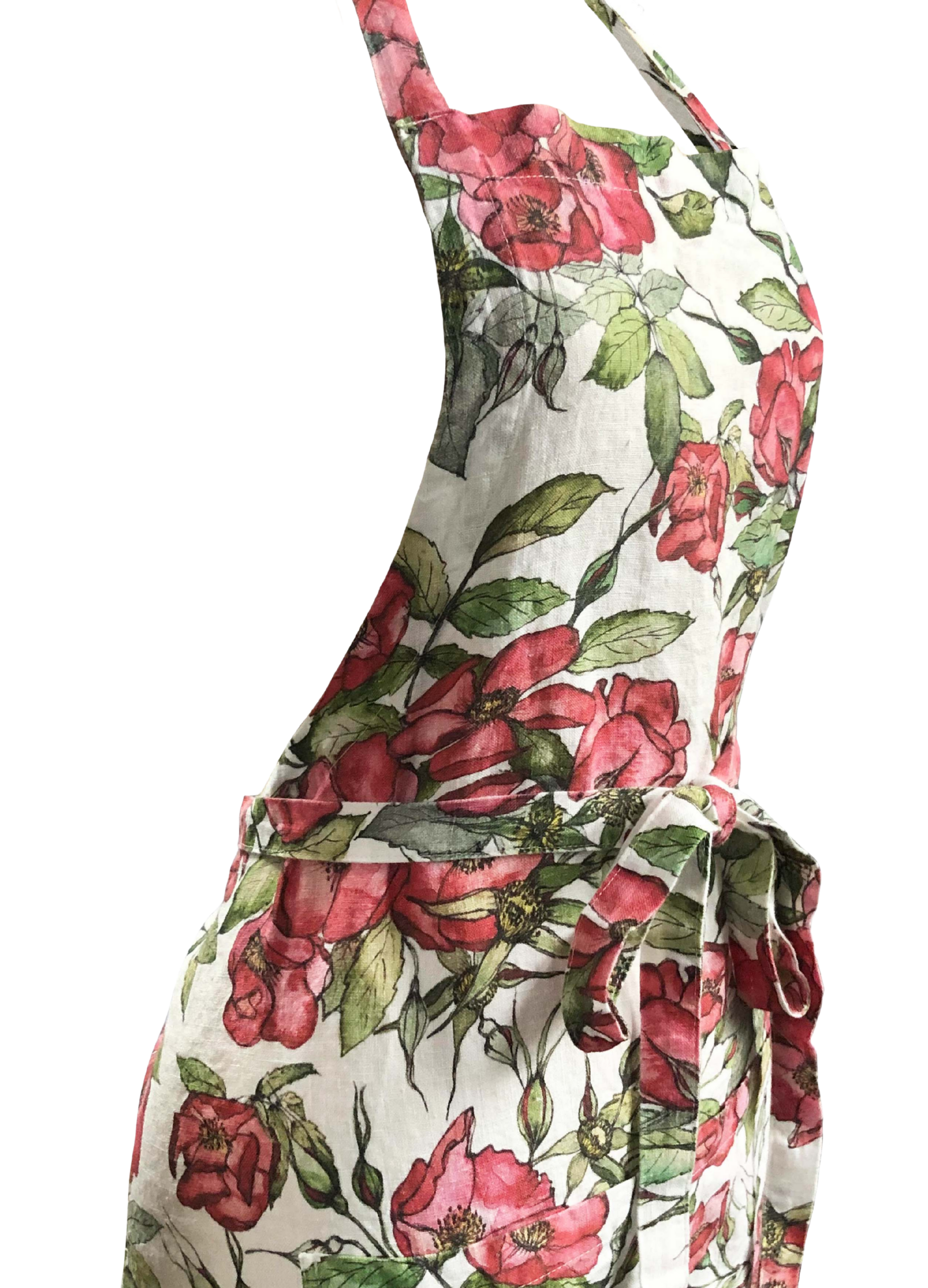 Rosa Rugosa Printed Linen Apron