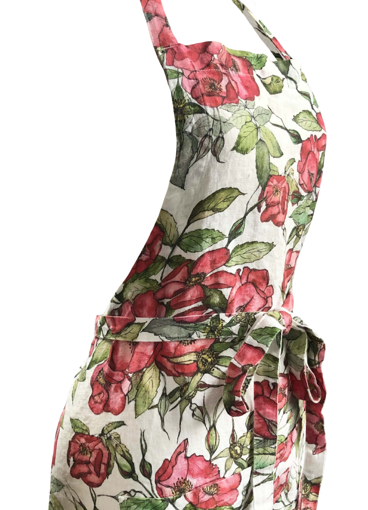 Rosa Rugosa Printed Linen Apron