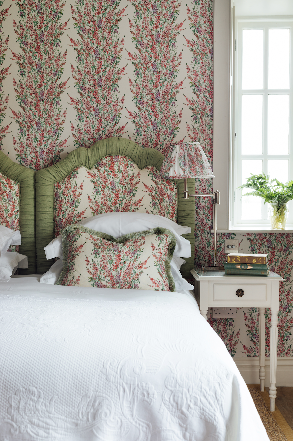 Sidalcea Rectangle Cushion with Mint Green Cotton Trim