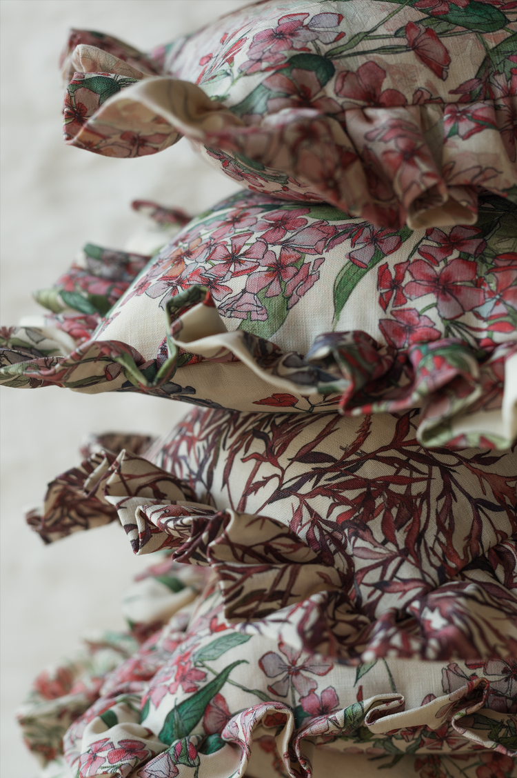 Pink Phlox Cushion with Frill